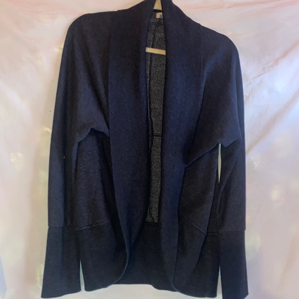 Dark gray open front long sleeve sweater